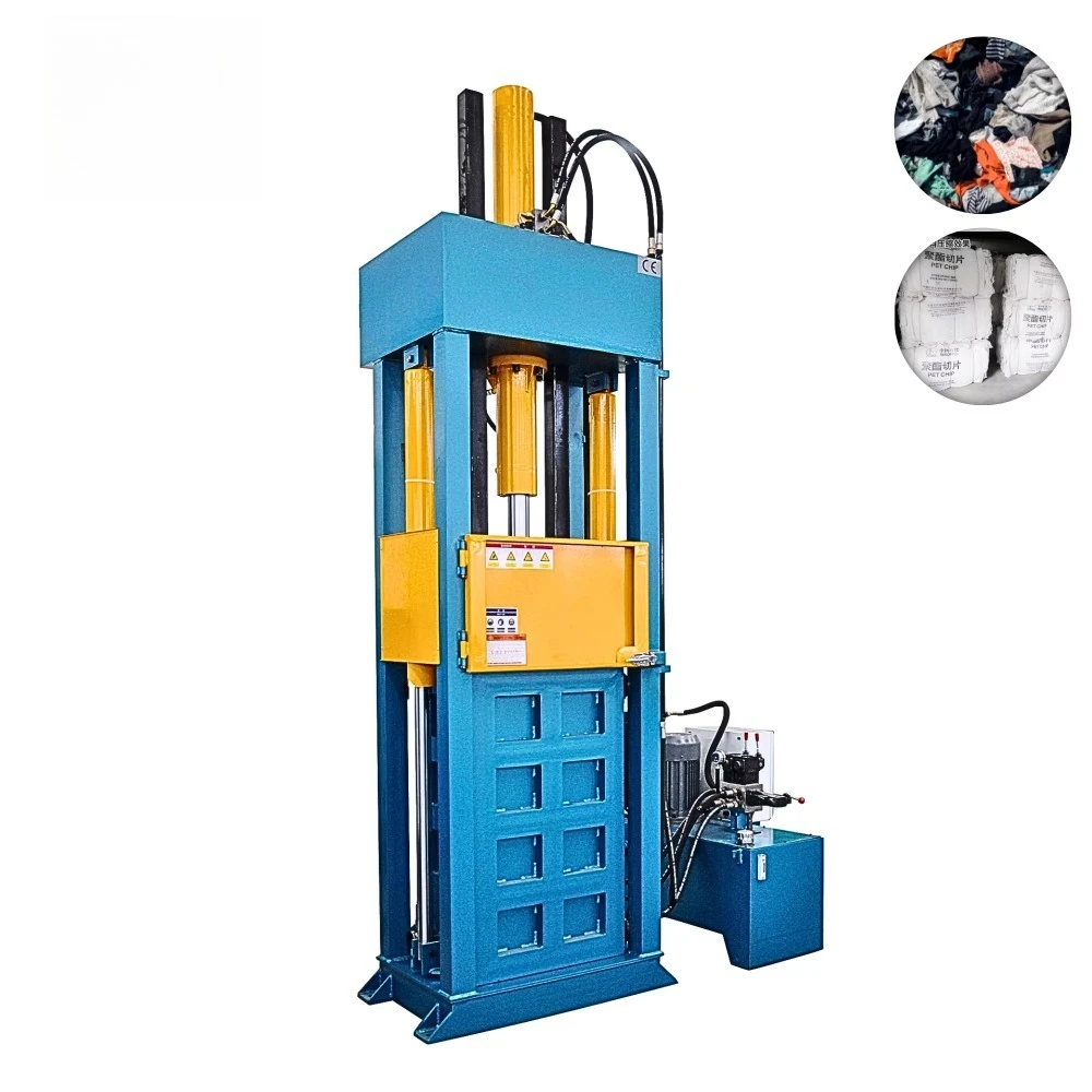 Lifting Chamber Motorized Textile Baler 150T Hydraulic Power High Productivity for Compressing Fiber Clothing Bale Strapping