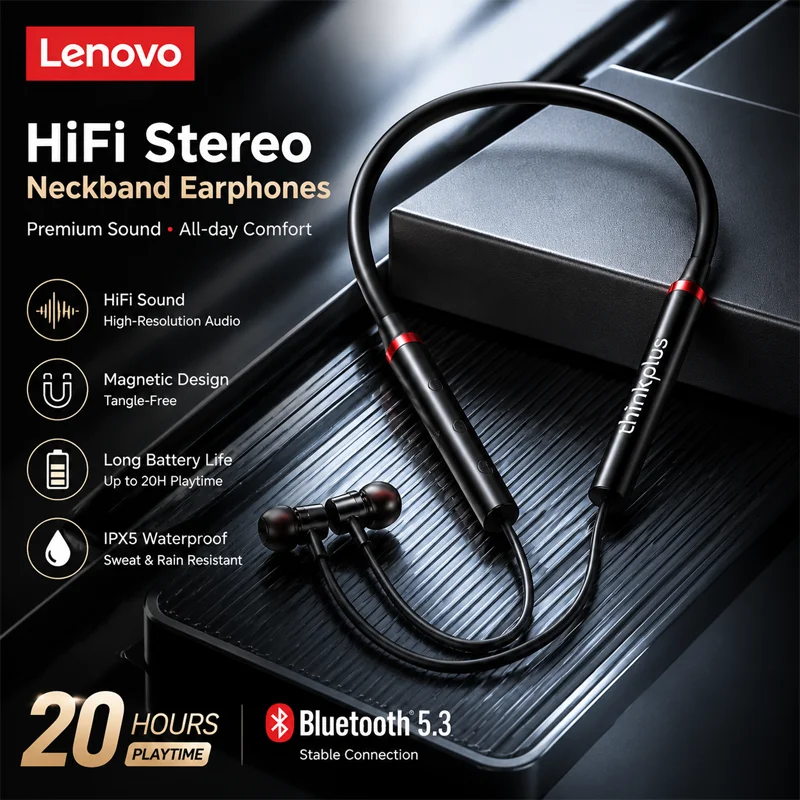 Lenovo HE05X Neckband Earphones Wireless Bluetooth 5.0 Earbuds Waterproof Sport Headset with Mic Magnetic Neckband Earphone New