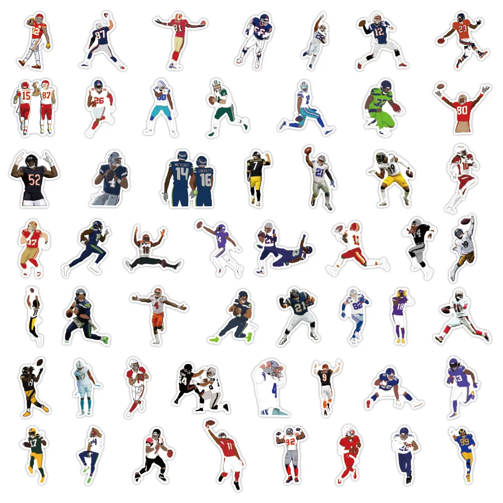 10/30/50PCS Cartoon Football NFL Player Stickers Creative iPad Helmet Water Cup Guitar DIY Wall Sticker Toy Decoration Wholesale