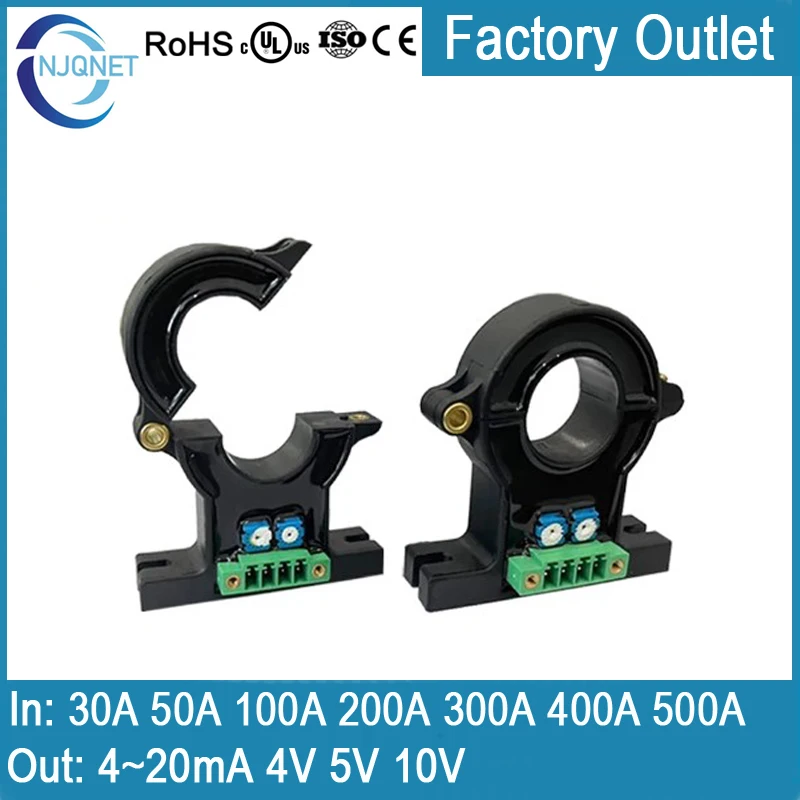 Hall effect current sensor QNDBK1-21 AC DC 5A 10A 20A 30A 50A 100A 200A 300A 400A / 4~20mA 10V 5V Split core Current Transducer
