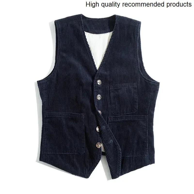 

autumn Cross-border and men's spring retro corduroy workwear vest pocket stitching solid color single-breasted British jack
