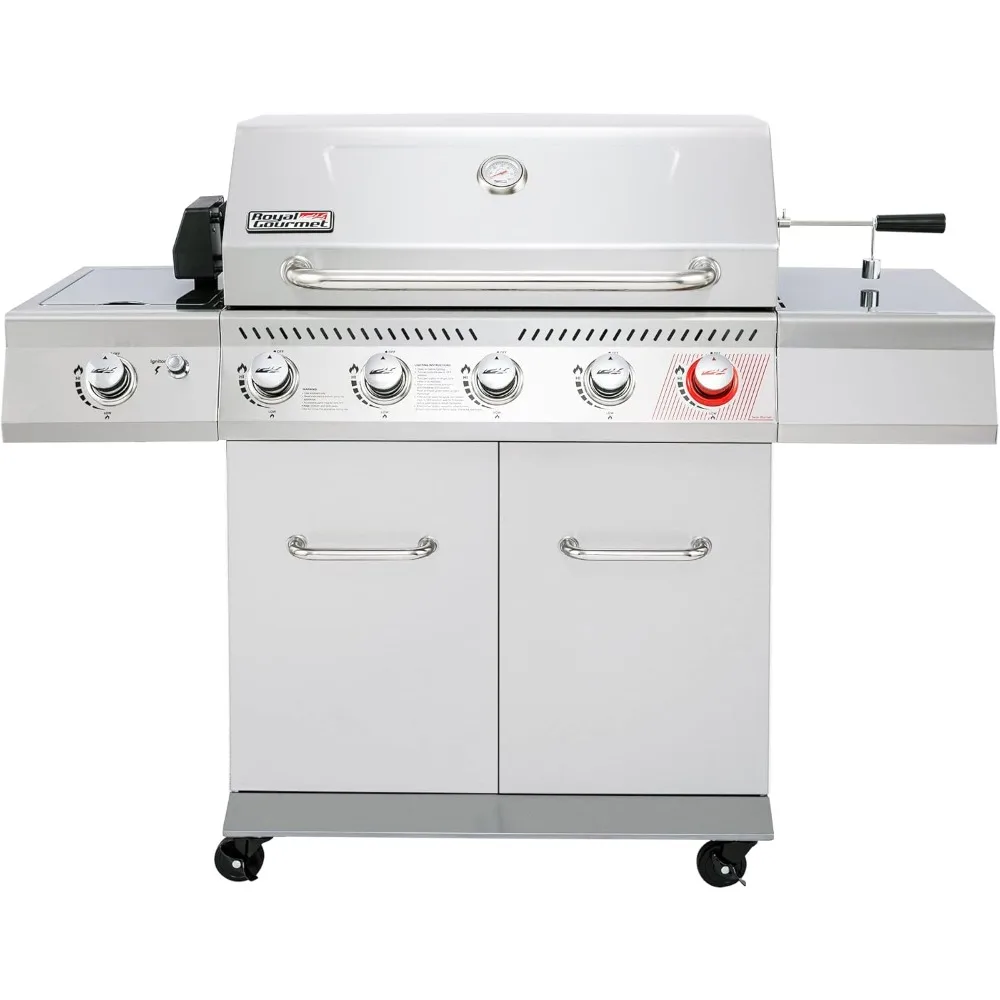 

5-Burner Propane Gas Grill with Side Burner, Stainless Steel Barbeque Grills, Silver, GA5404S