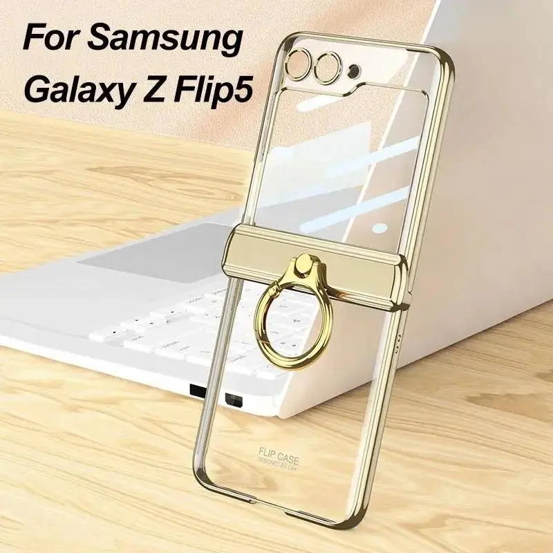 GKK Original Case For Samsung Galaxy Z Flip 5 Magnetic Hinge Case Back Screen Glass Ring Bracket Cover For Galaxy Z Flip5 Case