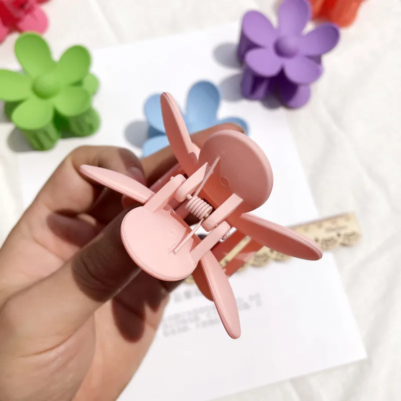 Women Fashion Flower Clip Frosted Small Hairs Clips Macaron Color Flowers Claw Neutral Colour Fashion Clip Hair Accessory