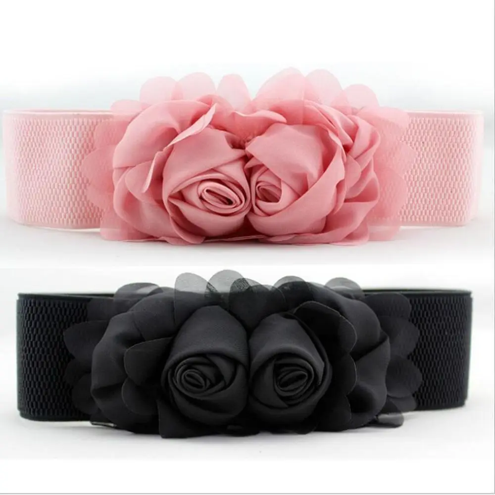 

Stretch Waistband Wide Waist Belt Women Rose Flower Elastic Stretch Waistband Corset Cincher Minimalist Waistband