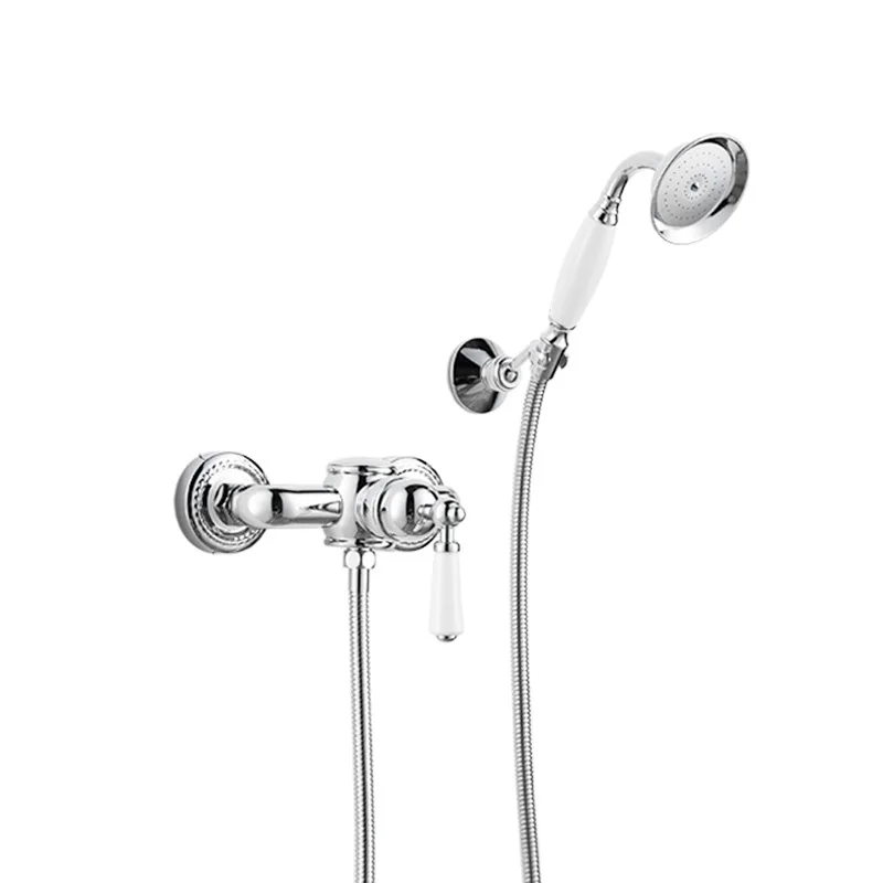 

French retro silver bathtub, shower with no water outlet faucet, set telephone, hot and cold faucets