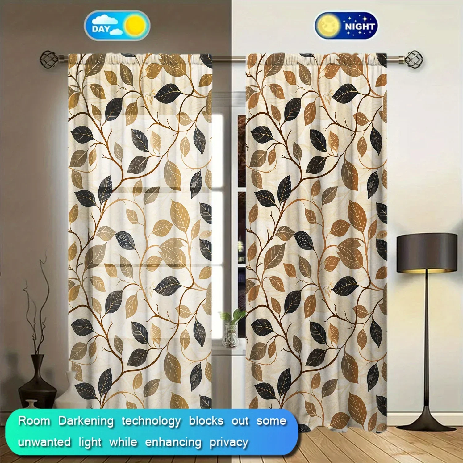 2pcs Modernist Floral Pattern Printed Curtain for Home Decor -Rod Pocket Window Treatment for Bedroom,Office,Kitchen,Living Room