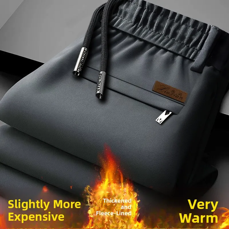 

Men's Fce Lined Straight Leg Suit Pants Autumn Winter Thiened Sports Trousers Dad Clothes Faion Urban Casual Pure Color