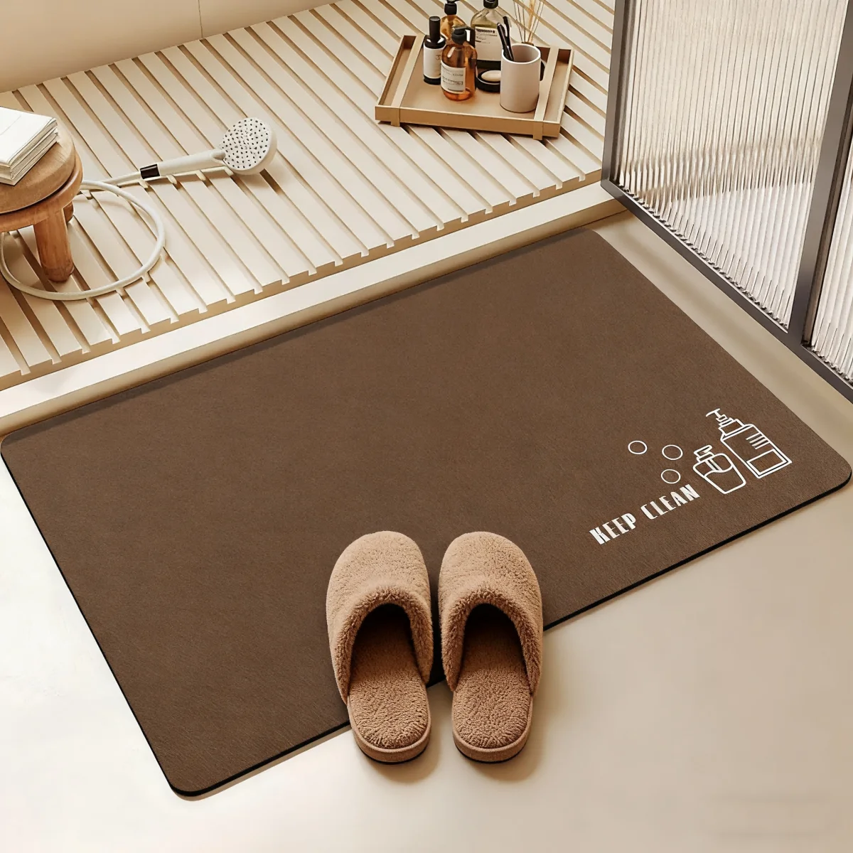 

40*60cm Brown and Gray Bath Mats Soft Diatom Mud Non-Slip Quick-Drying Toilet Floor Mat Bathroom Absorbent Floor Rugs