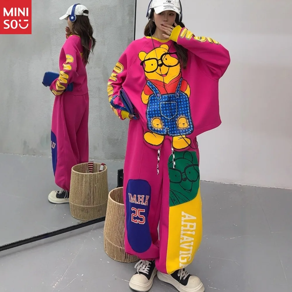 

Winter Velvet Korean Version Casual Age Reduction Cute Cartoon Pattern Loose Big Version Sweater Sweatpants Two-piece Set