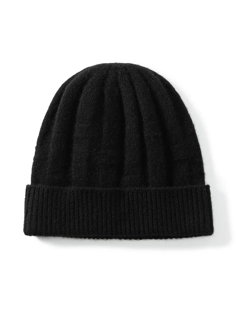 MELILAMB Winter New Men\'s Knitted Warm 100% Cashmere Hat Casual High Quality Pullover Cap Ear Protection Warm Wool Skullies