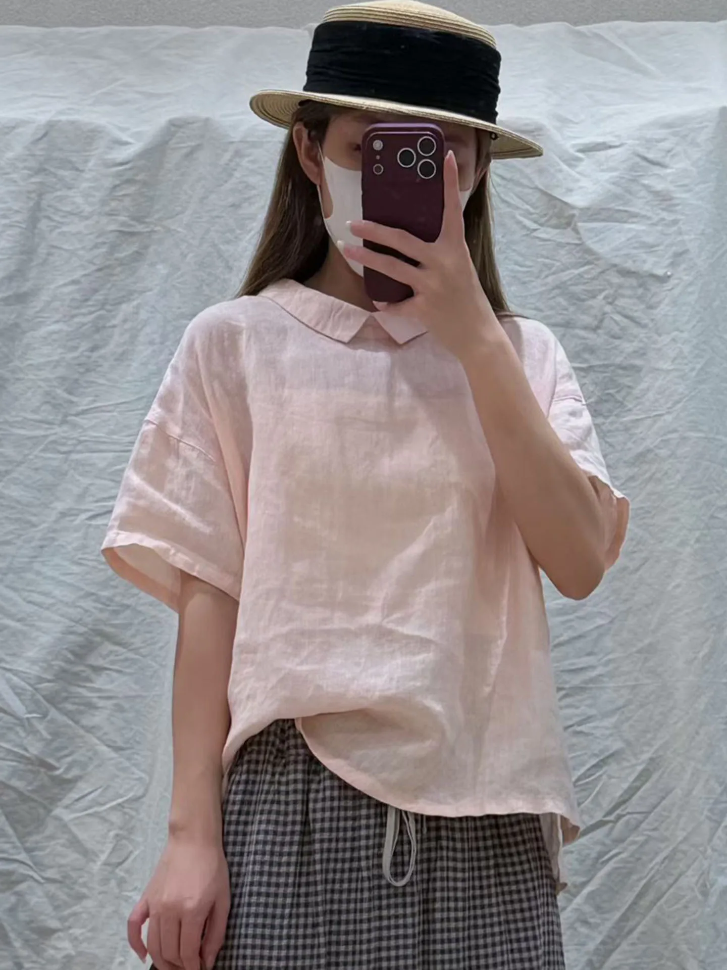 

Summer 2026 New Simple Linen Crew Neck Loose Casual Versatile Retro Collar Shirt Breathable Comfortable Short Sleeve Women's ...