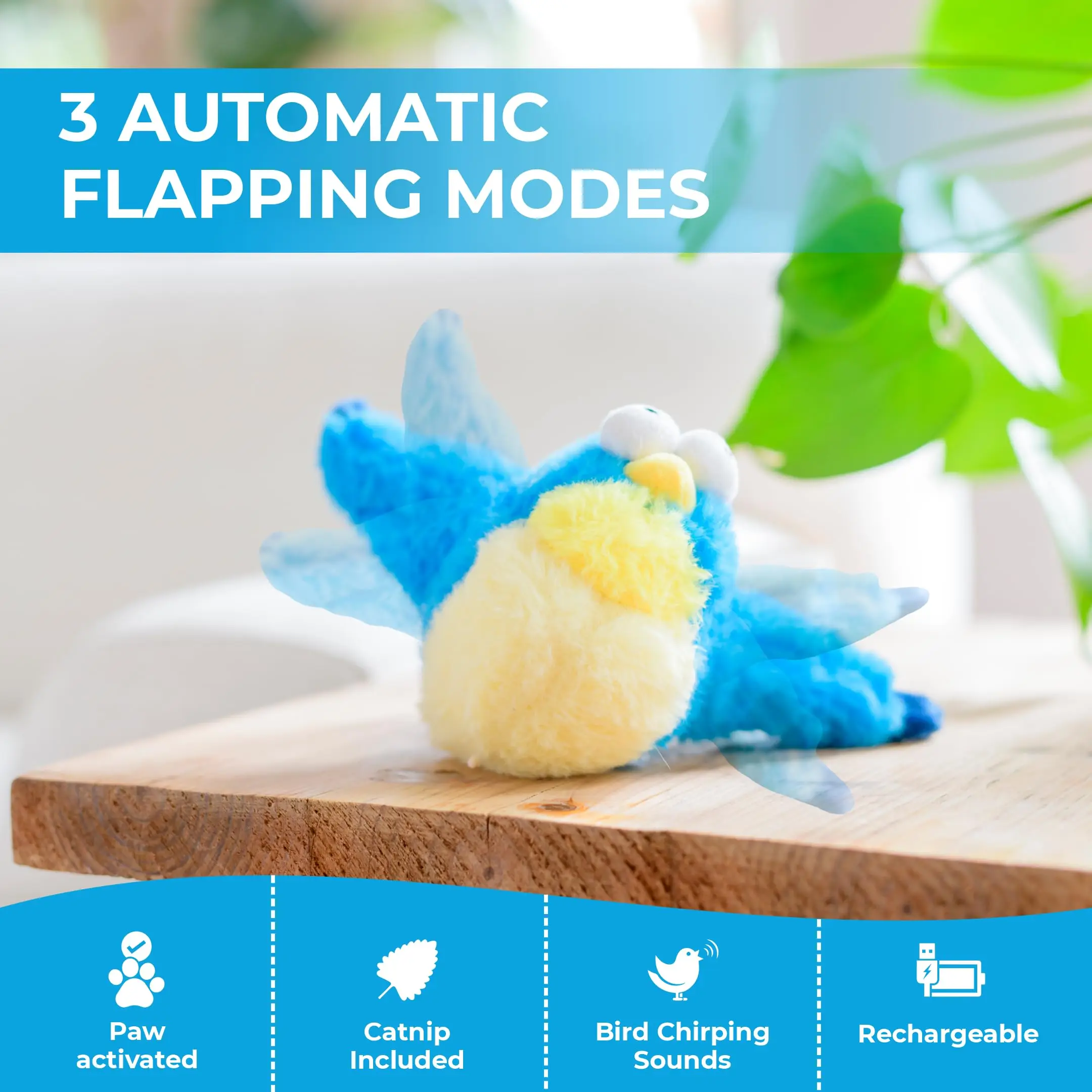 Flapping Bird Cat Toys Interactive Chirping Bird with Catnip 3 Modes Touch Activated Electric Plush Toy Rechargeable Kitten Toy