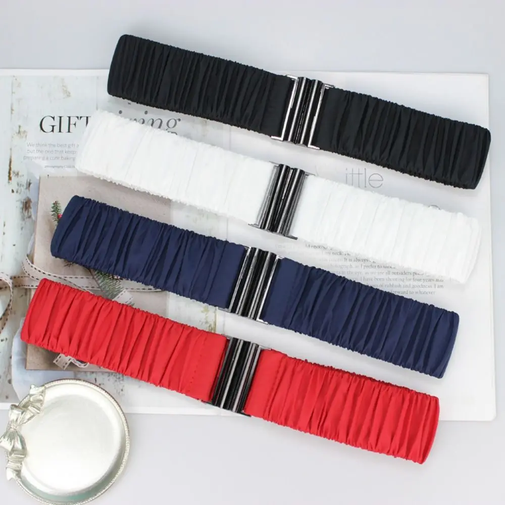 Retro Fashion 5cm Wide Down Coat Waist Belt Pleated Elastic Stretch Waistband Buckle Casual Solid Color Down Jacket Waistband