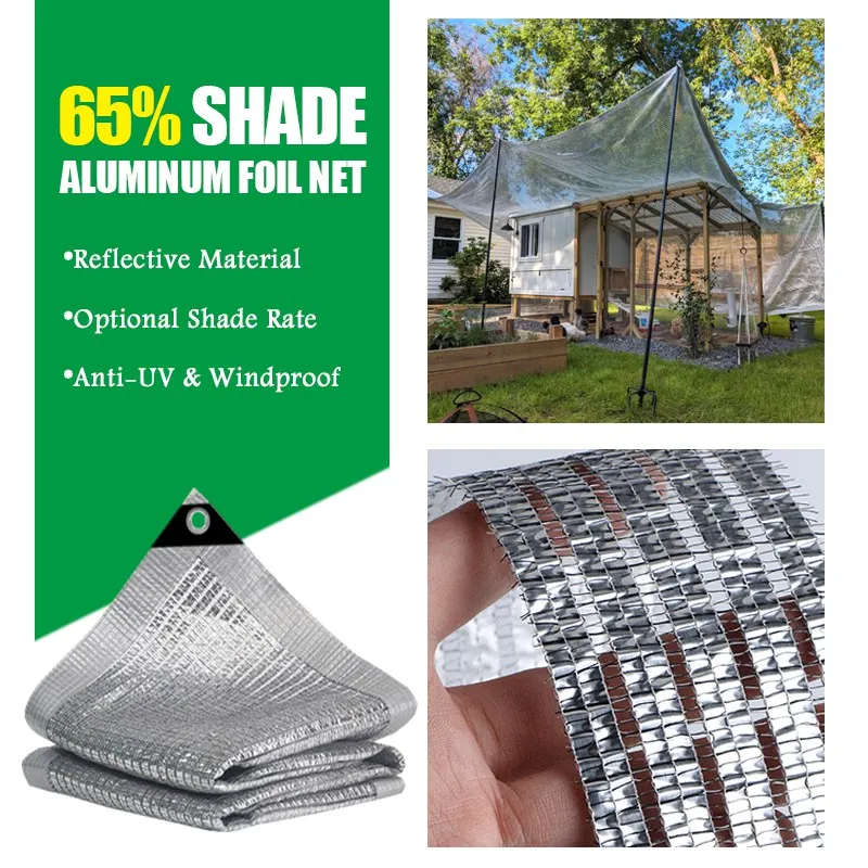 65% Shading Rate Aluminum Foil Plant Sunshade Net Outdoor Sun Knitted Shade Net Anti-UV Sunblock Shade Cloth Garden Mesh Cover