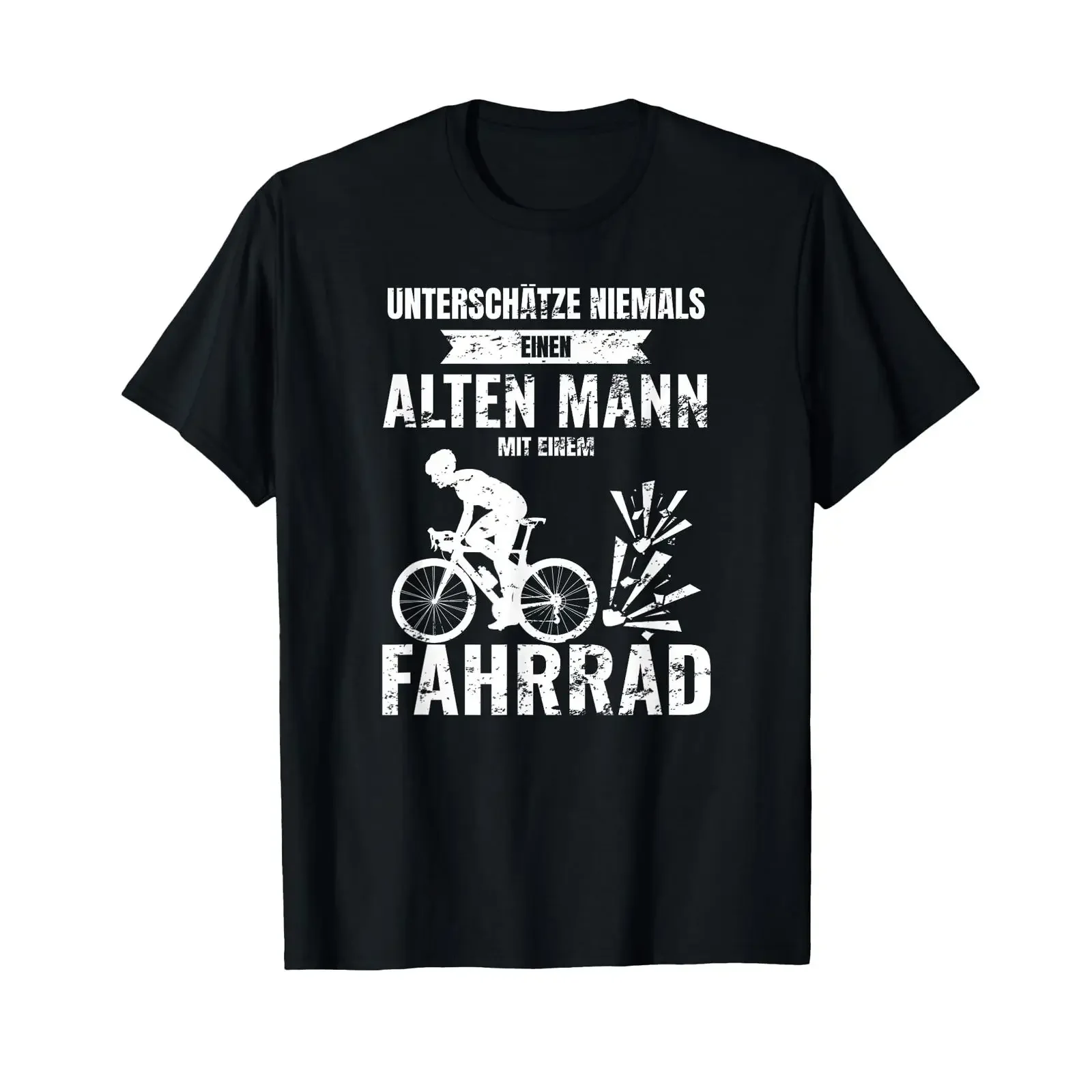 T Shirt Unterschätze niemals eine alten Manann mit Fahrrad German Language vintage Washed Versatile homme Unisex Breathable