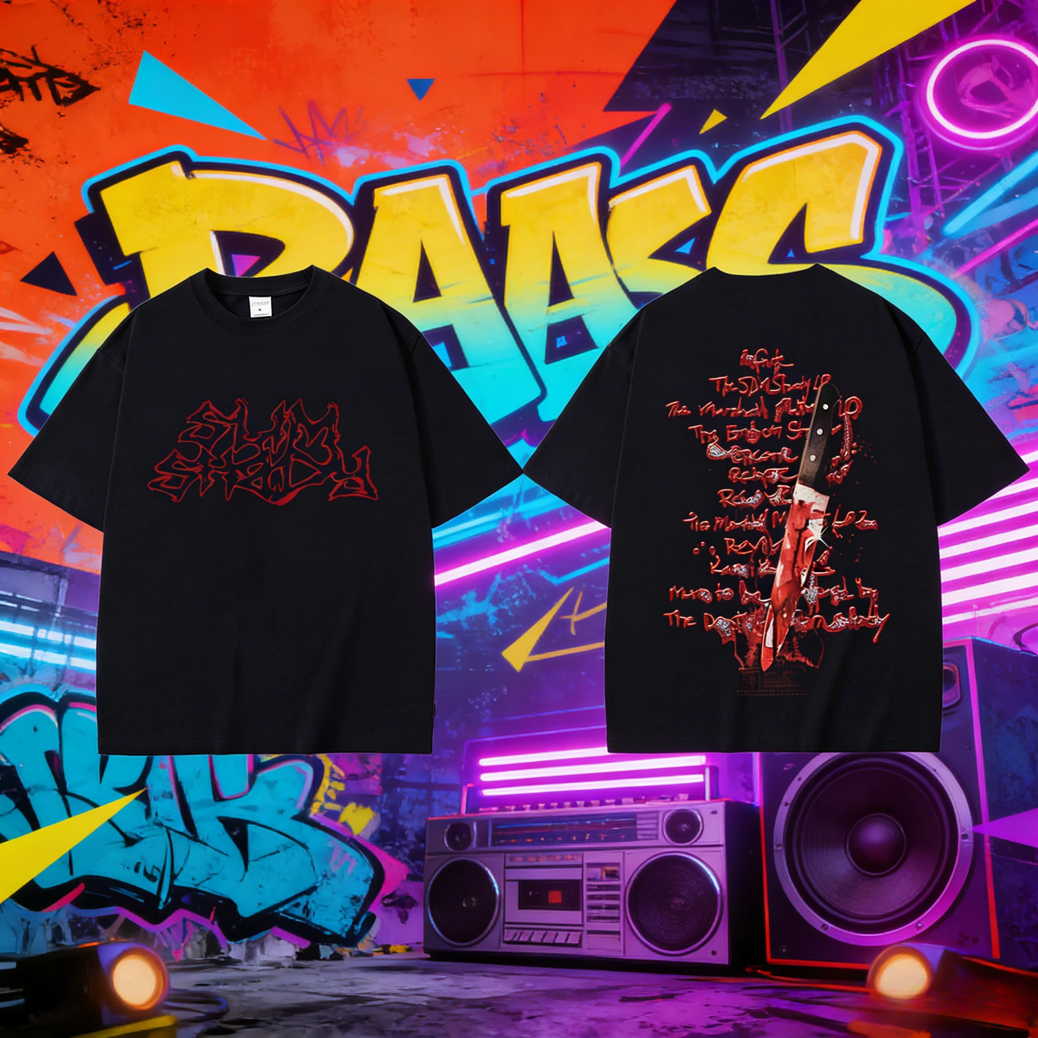 مغني الراب ايمينيم تي شيرت مطبوع موت سليم شادي تي شيرت الرجال النساء الهيب هوب القوطية روك التي شيرت الذكور Vintage المتضخم تي شيرت