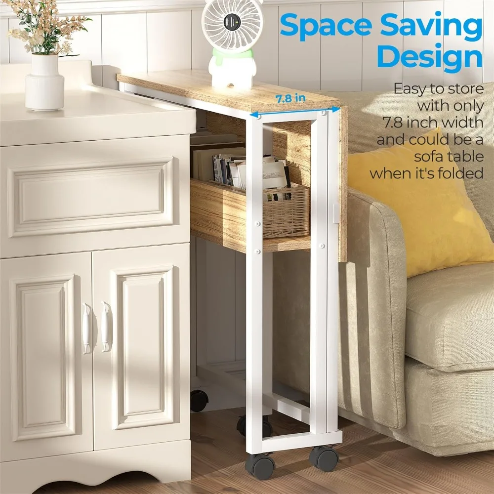 مكتب دوار مدمج مع رف تخزين - مكتب كمبيوتر قابل للطي مقاس 31.5 بوصة للمساحات الصغيرة وسهولة التجميع والتنقل