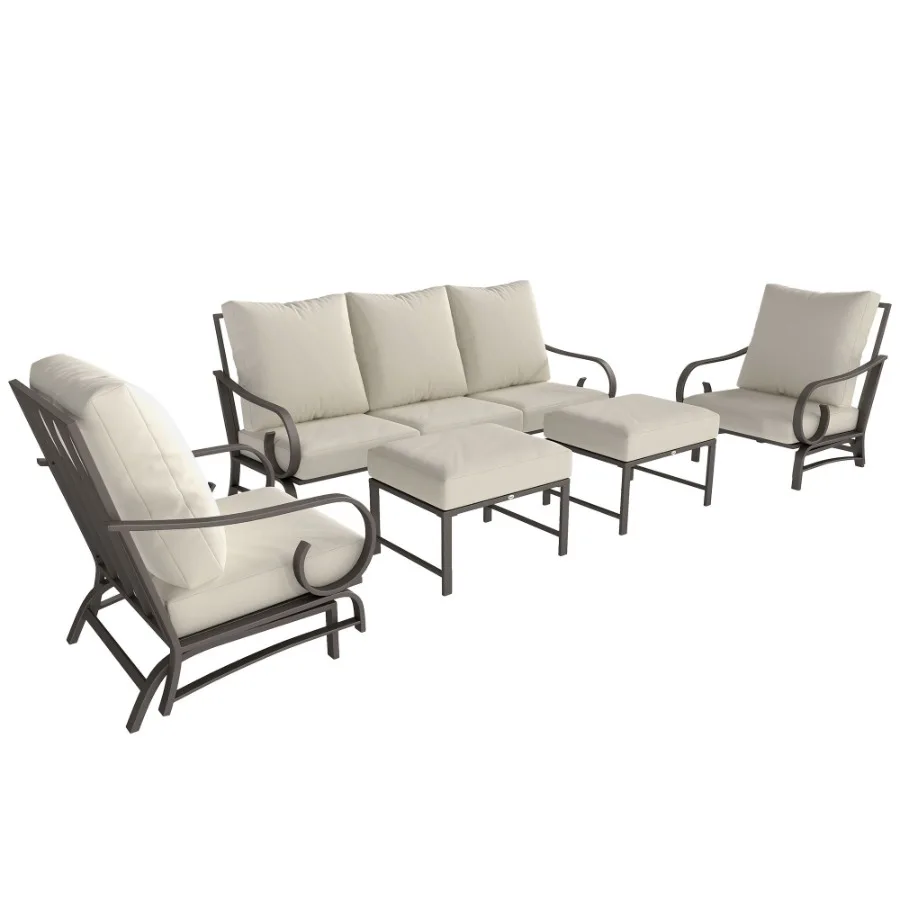 

5 Piece Backyard Patio Furniture Set Outdoor Furniture Set with 2 Rocking Chairs 3Seat Sofa and 2 mans Beige