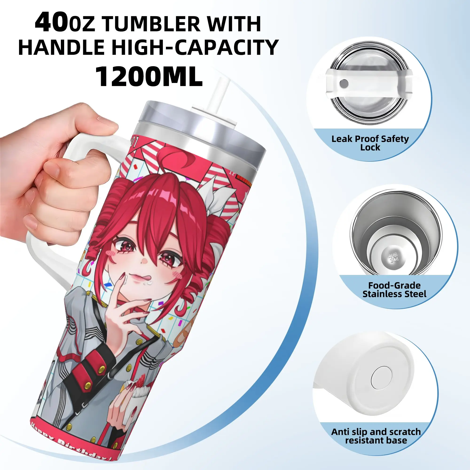 Stainless Steel Tumbler Kasane Teto Cheer Portrait Cute Car Mugs With Straws  Cold Drink Water Bottle Large Capacity Thermal Mug