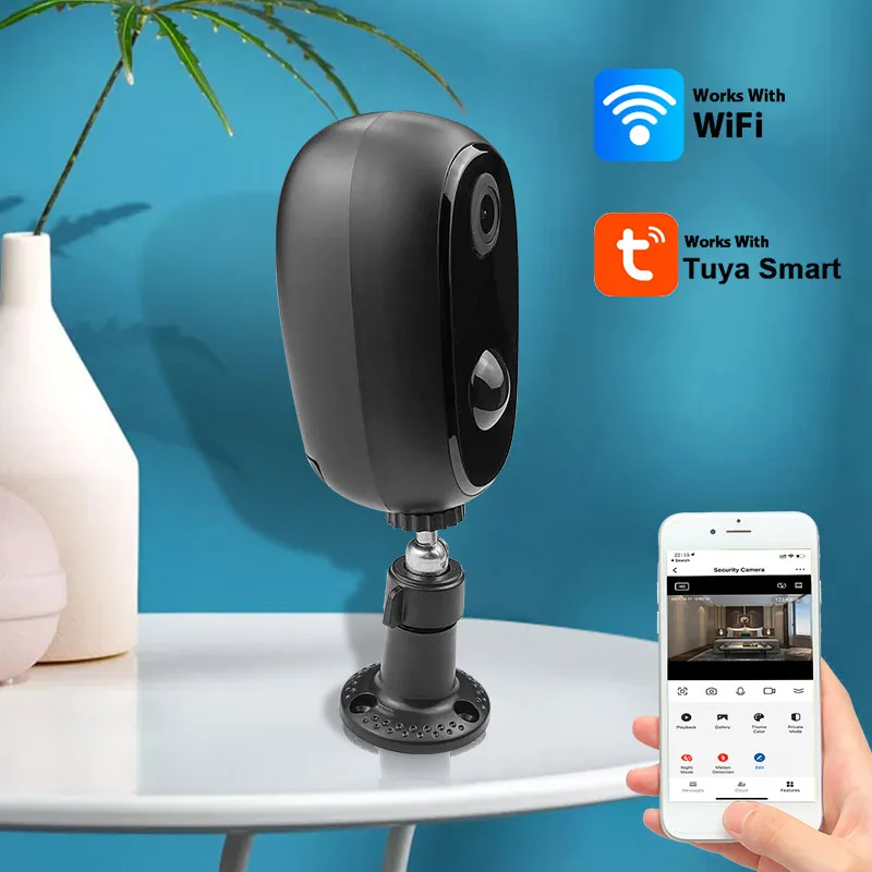 Tuya Smart Mini WiFi Camera Magnetic Mount 10000mah Recharge Battery In-Outdoor Waterproof Wall Mount Ip Video Security Monitor