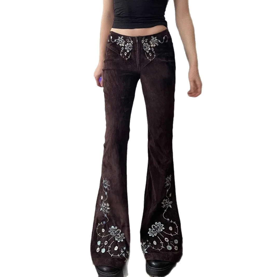 Y2k Women's Jeans Baggy Distressed Cotton Denim Pants Low Waist Slight Flare Flared Jeans Wide Leg Medium Wash Bell Bottom