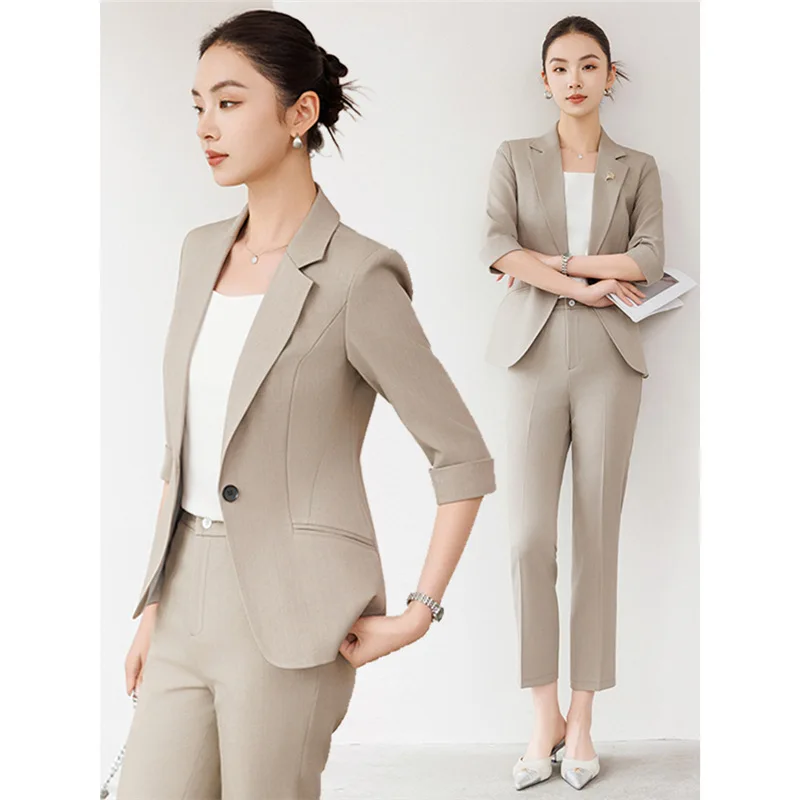 Ensemble de costume pour femmes, vêtements de cérémonie pour interventions, costume d'affaires professionnel à manches mi-longues, nouvelle collection printemps et automne 2025