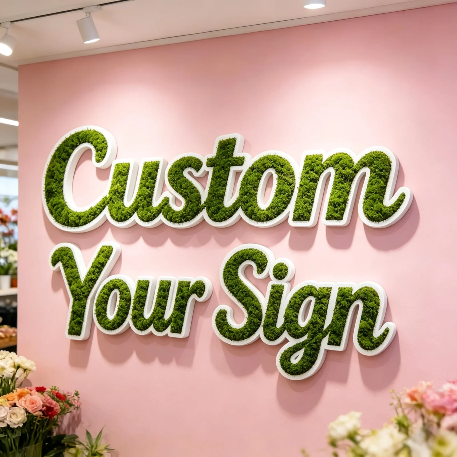 Handmade 3D Custom Moss Letter Logo Sign, Natural Plant Indoor Wall Decoration Sign for Florist Shop & Business Storefront