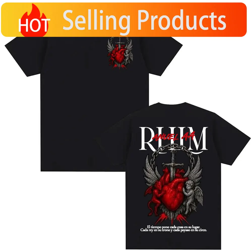 Rapper Anuel AA Rhlm 2 Album Tour Graphic T-shirts Men's Clothing Oversized Hip Hop Short Sleeve T-shirt O-Neck Comfort T Shirts