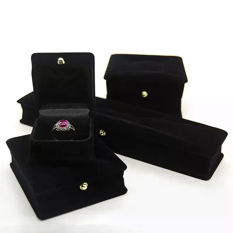 

Black Velvet Jewelry Box With Gold Clasp Ring Pendant Bangle Necklace Storage Case For Jewelry Display Women Gifts