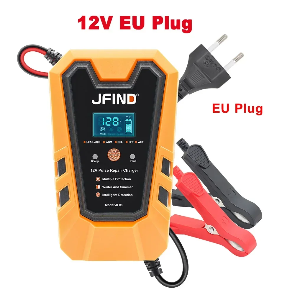 Jfind 12V Pulse Repair 6A Lead-acid lithium Car Battery Charger LCD Display battery tester Fast Charge For Car/Motorcycle