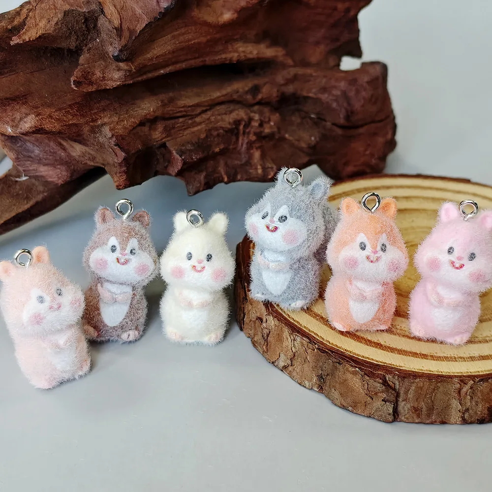 10Pcs Flocking Miniature Squirrel Resin Charms Kawaii Animals Pendant Accessory DIY Earring Necklace Chains Charm Jewelry Make