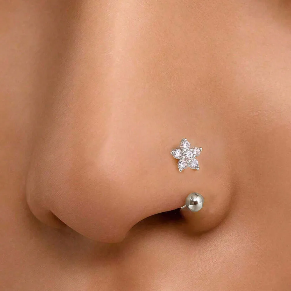 Women's Simple Flower-Shaped Nose Ring, 14K Gold Plated