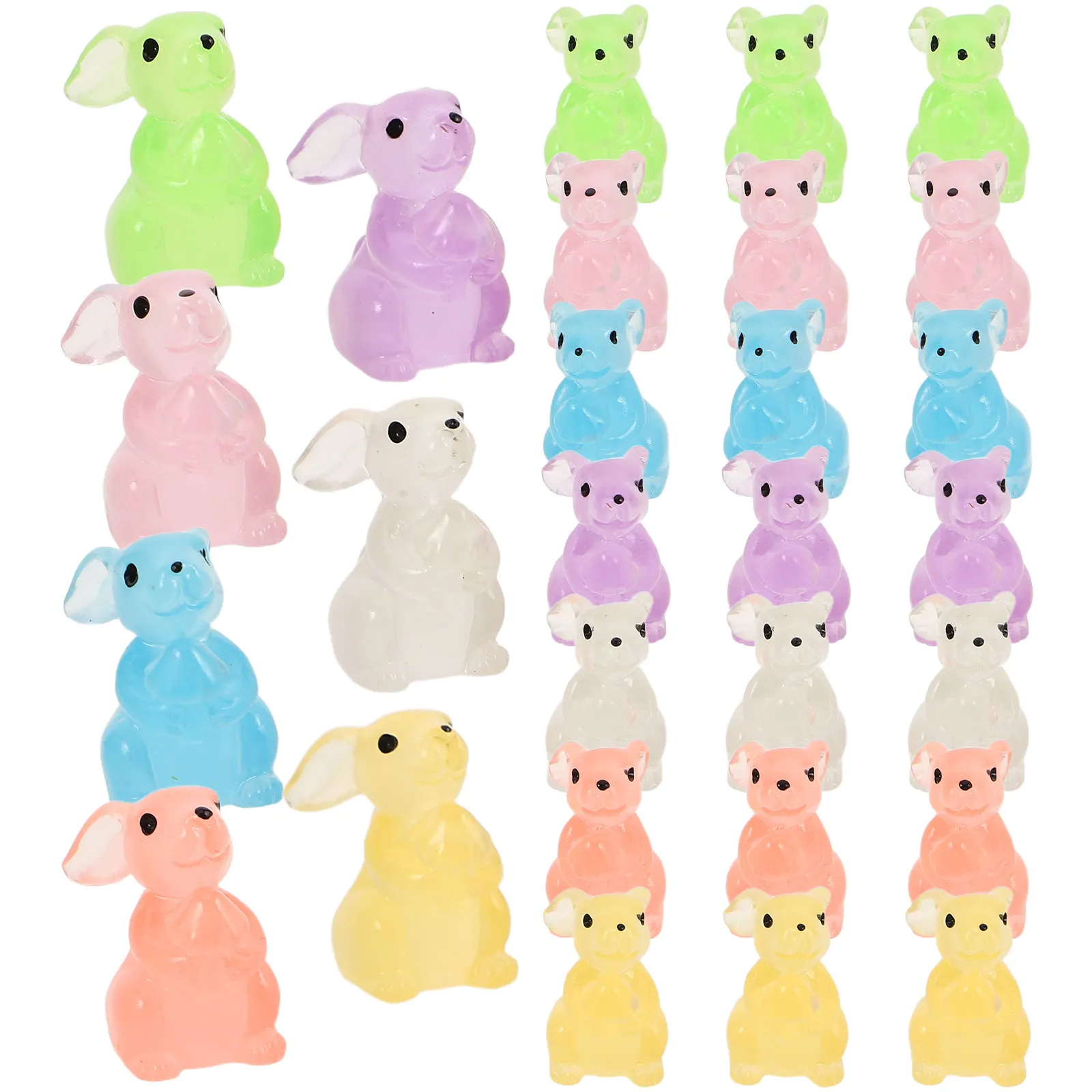 28Pcs Glow in The Decorations Colorful Mini Resin Bunnies Tabletop Bookshelf Garden Lifelike Bunny Accessories