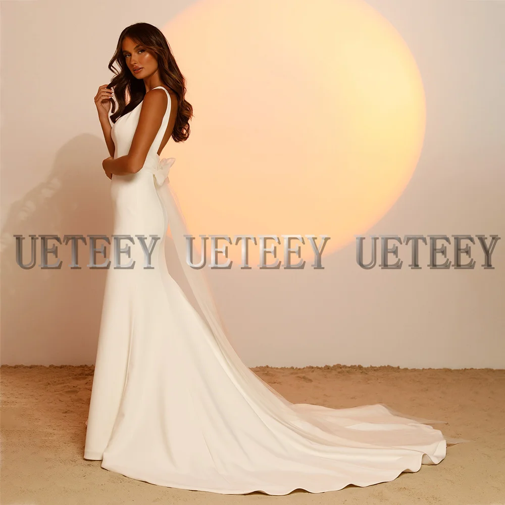 UETEEY Modern Jersey Wedding Dress Simple Weeding Party Dresses Elegant Square Collar Sleeveless Bridal Gowns 2022