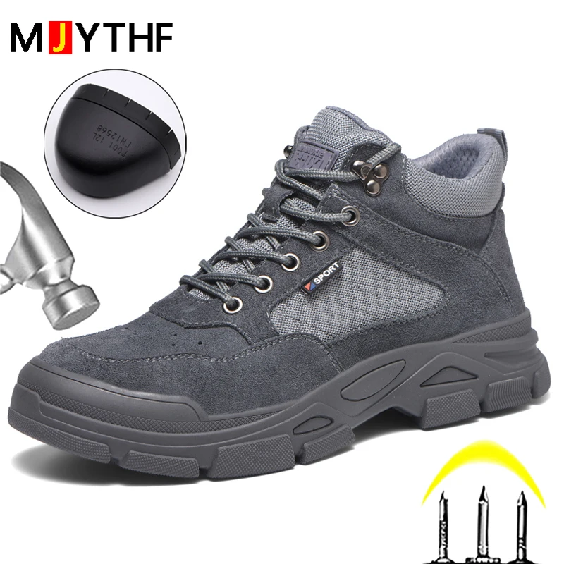 

MJYTHF Men's Work Shoe Puncture-Proof Safety Shoes Steel Toe Cap Anti-smash Indestructible Shoes Outdoors Work Boots Men Shoes