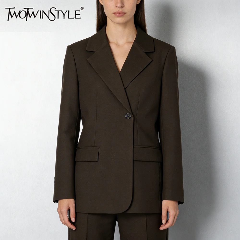 

TWOTWINSTYLE Solid Loose Spliced Button Minimalist Blazer for Women Lapel Long Sleeves Casul Blazer Female Autumn Clothing New