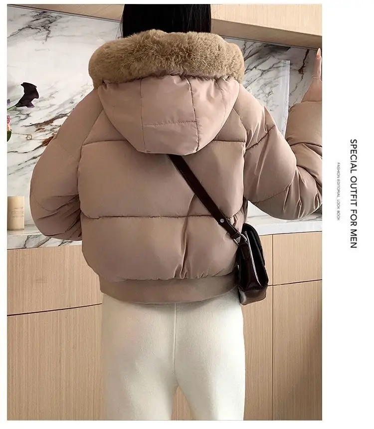 2027 Winter New High End Big Fur Collar Workwear Down Cotton Jacket Women's Fashion Short Thicken Cotton Female Parkas Coats