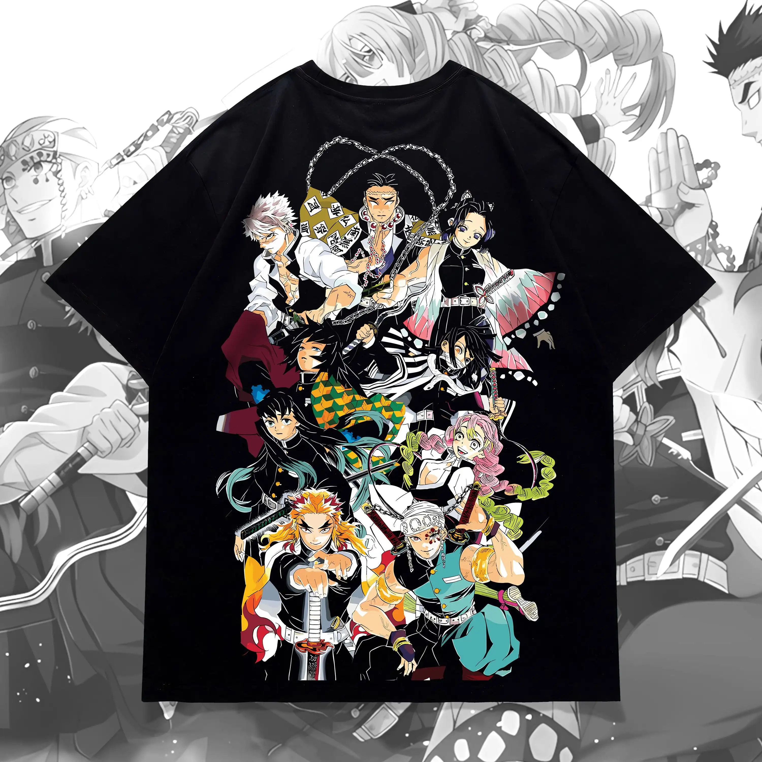 Demon Slayer Blade Flame Pillar Worm Pillar Love Pillar Collection Printed T-shirt Japanese Anime Men and Women Cotton Top