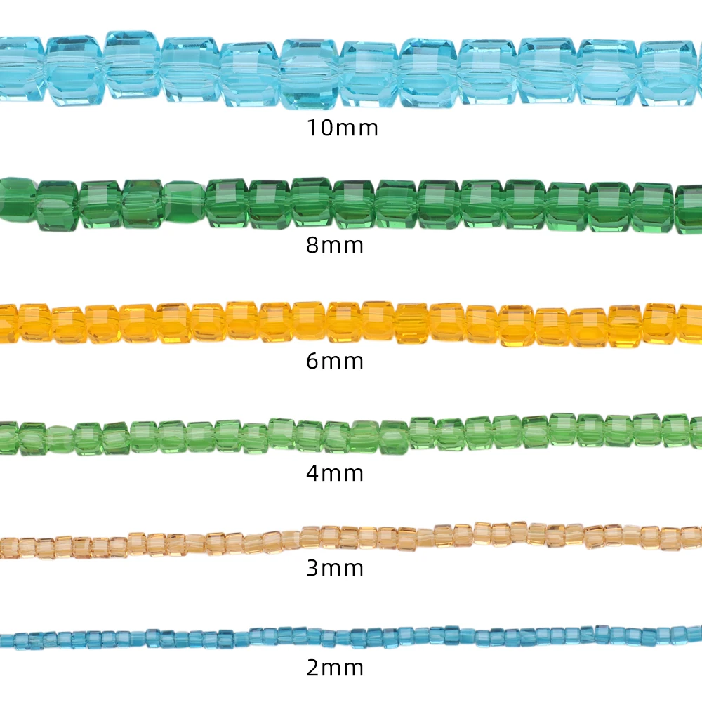 2/3/4/6/8/10mm Wholesale Square Beads Chinese Beading Faceted Crystal Glass Cube Beads DIY Jewelry Findings Fit Bracelet