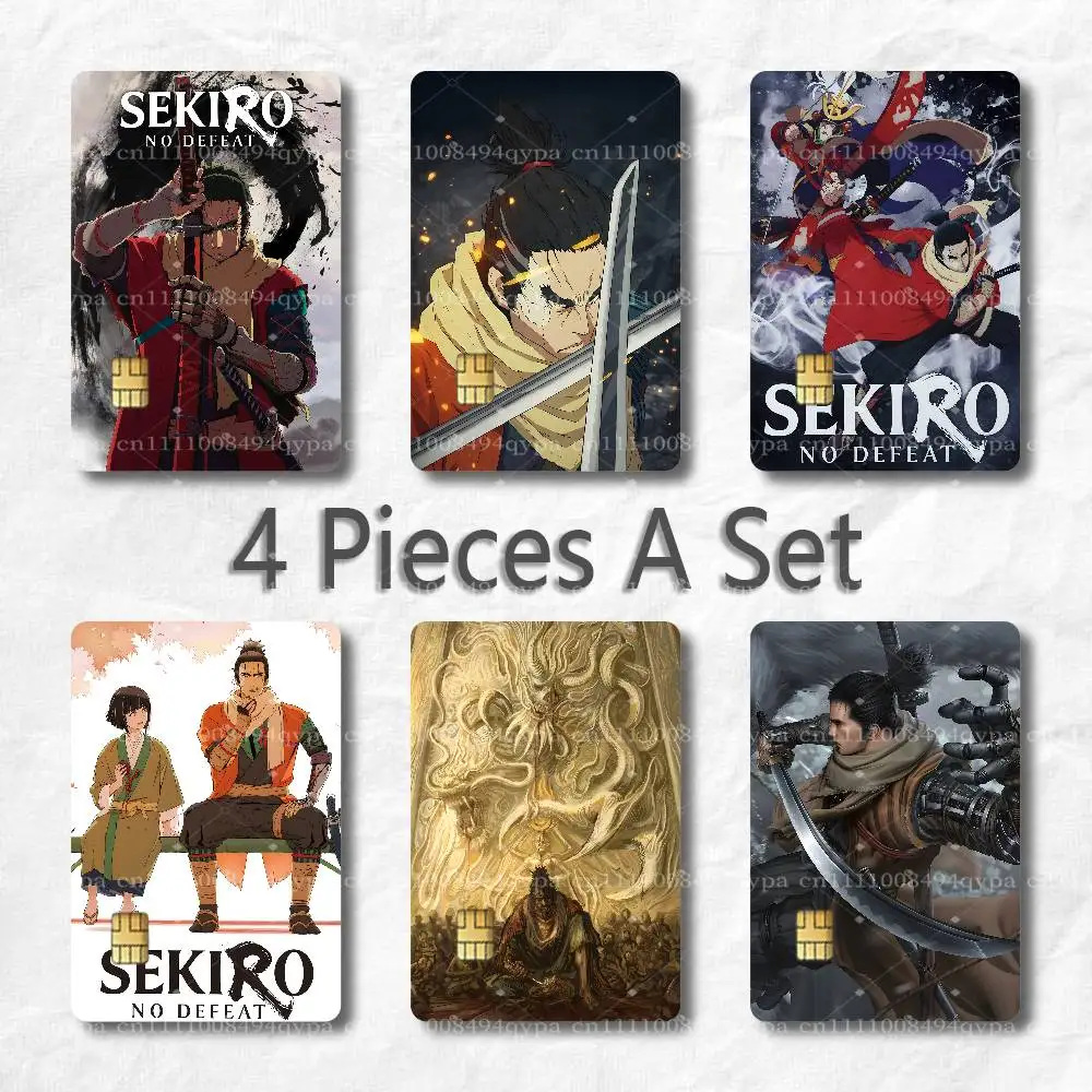 S-Sekiro No Defeat Card Skin Stickers, 4 Pack Waterproof PVC Decals for Debit, Bus Transit, Gift & Membership Cards