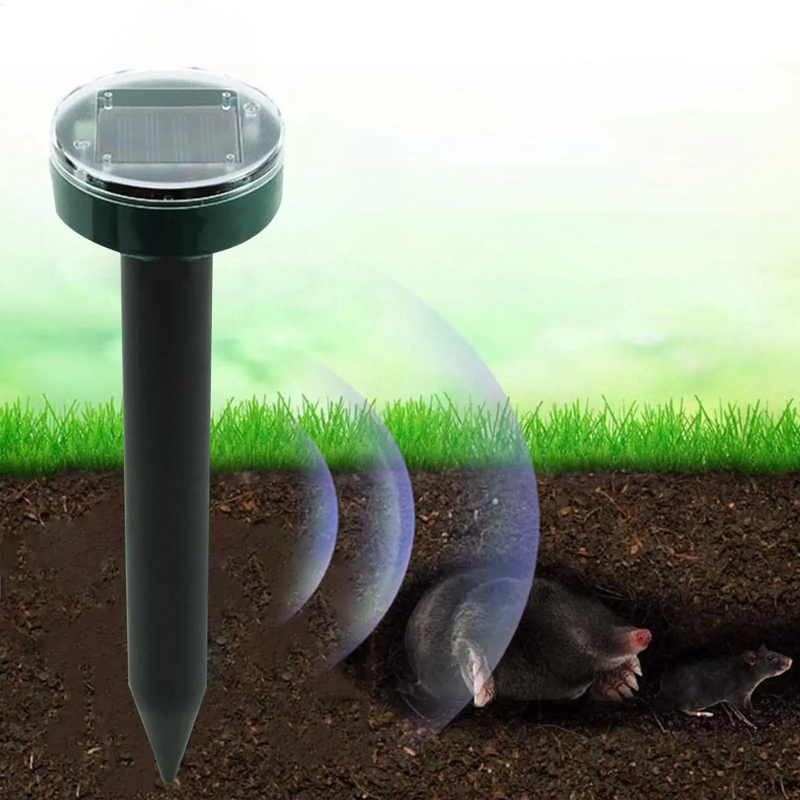 Solar Powered Ultrasonic Mouse Mole Repeller Rodent DeterrentVibration Wave LED Lights For Yard Garden Park Farm Outdoor