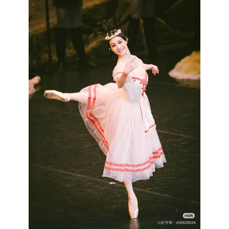 Sukienka baletowa Giselle, wariacja wiejska, długa szyfonowa sukienka, strój taneczny dla dorosłych, strój baletowy dla dzieci, spódnica z bufkami