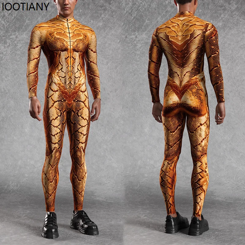 

Halloween Golden Python Cosplay Couple Jumpsuit Animal Scales Bodysuit Gothic Morphsuits Holiday Party Zentai Suit Rave Catsuits