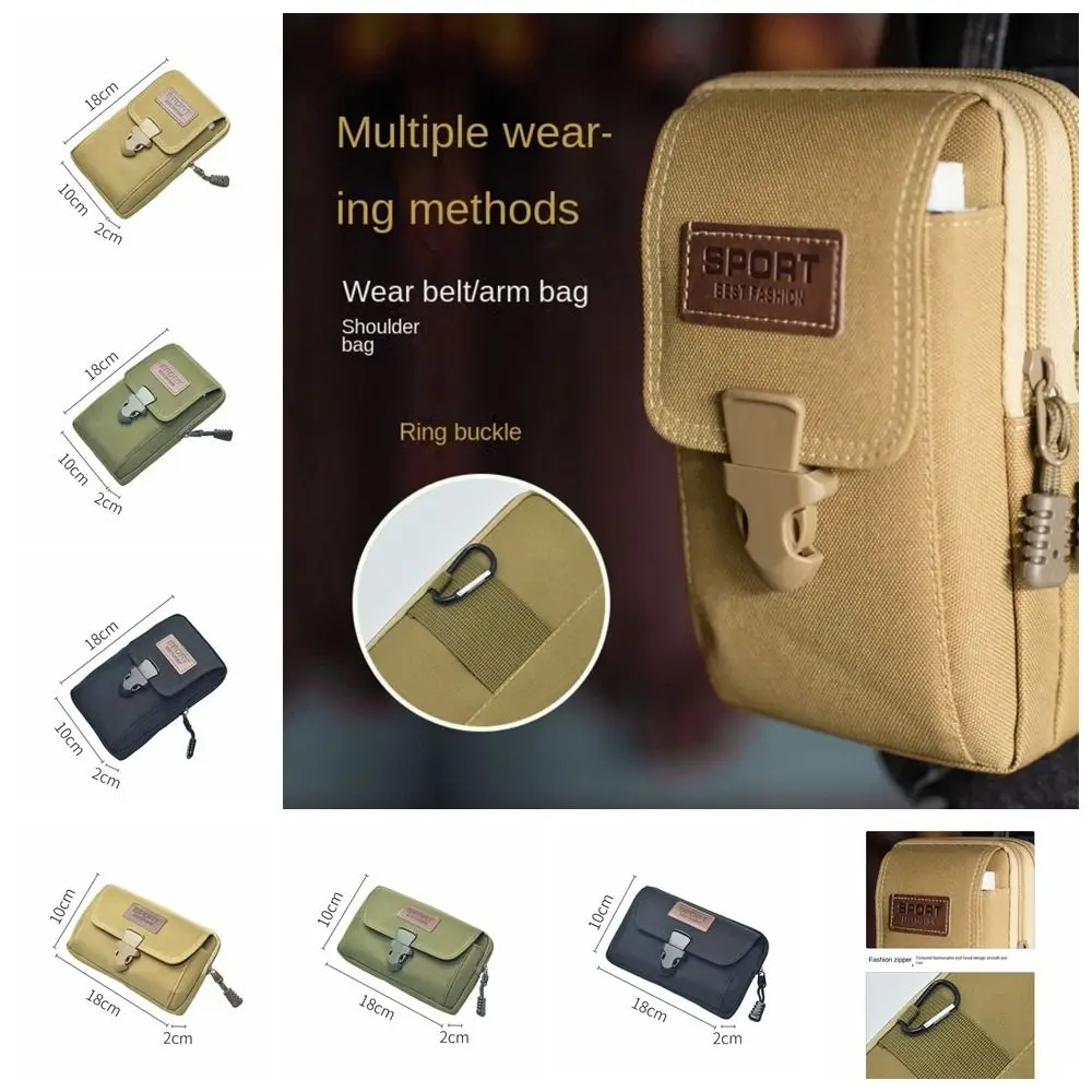 Tas Pinggang ponsel Khaki/hitam/Hijau, tas pinggang lari kain Oxford kasual/vertikal Multifungsi