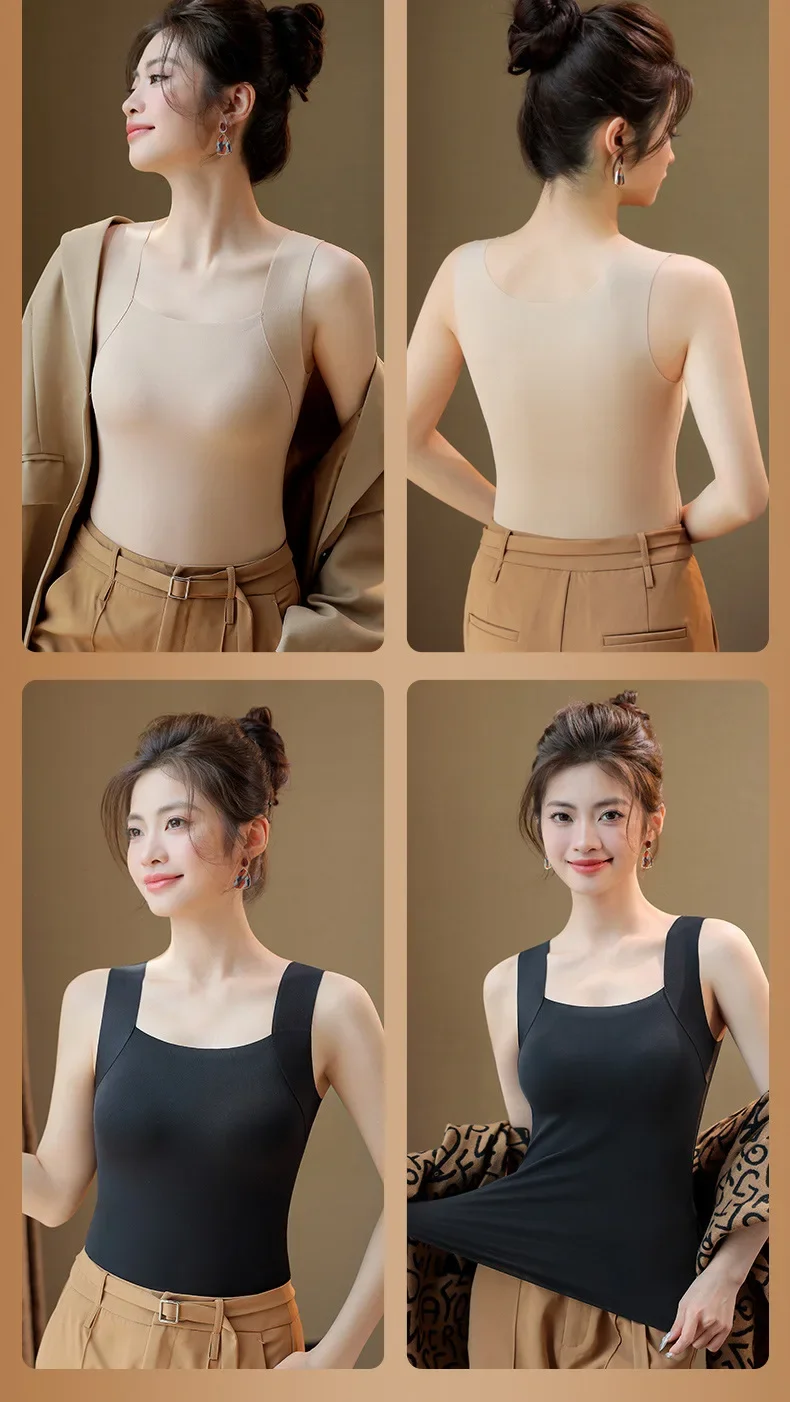 Nahtlose Plus-Size-Thermo-Weste für Damen mit integriertem BH, fester Cup-Größe, für 40-90 kg, Herbst, Beauty-Skin-Tanktop, quadratischer Ausschnitt – Detail 20