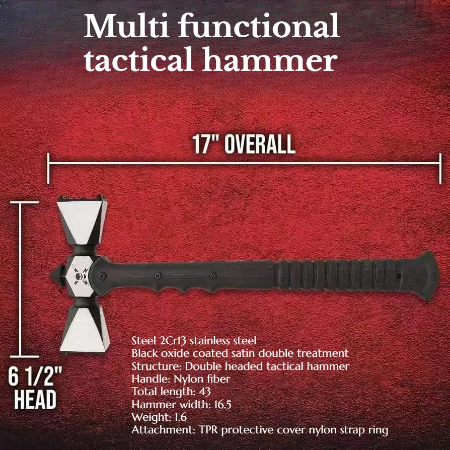 43CM Multi Functional Tactical Hammer Household Hand Tool Outdoor Portable Fire Camp Hammer