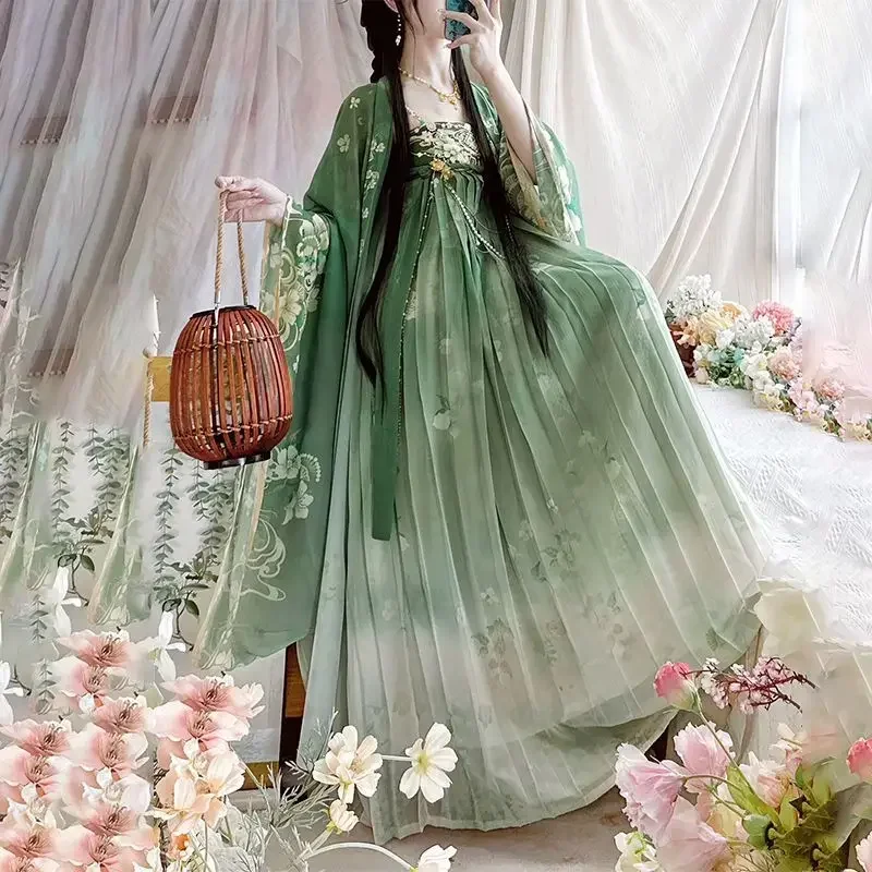 

Китайское платье Hanfu, женское Старинное платье Hanfu для Хэллоуина, зеленое платье Hanfu с вышивкой, наряд для вечеринки