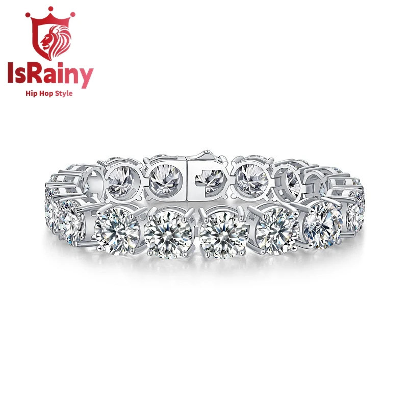 IsRainy Hip Hop Rock 100%925 Sterling Silver Round Cut VVS1 D Real GRA  Moissanite  Diamonds Tennis Chain Bracelets Fine Jewelry