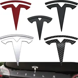 3D ABS Car Steering Wheel Logo Sticker Front Head Hood Emblem Rear Trunk Badge For Tesla Model Y Replacement Decals Accessories